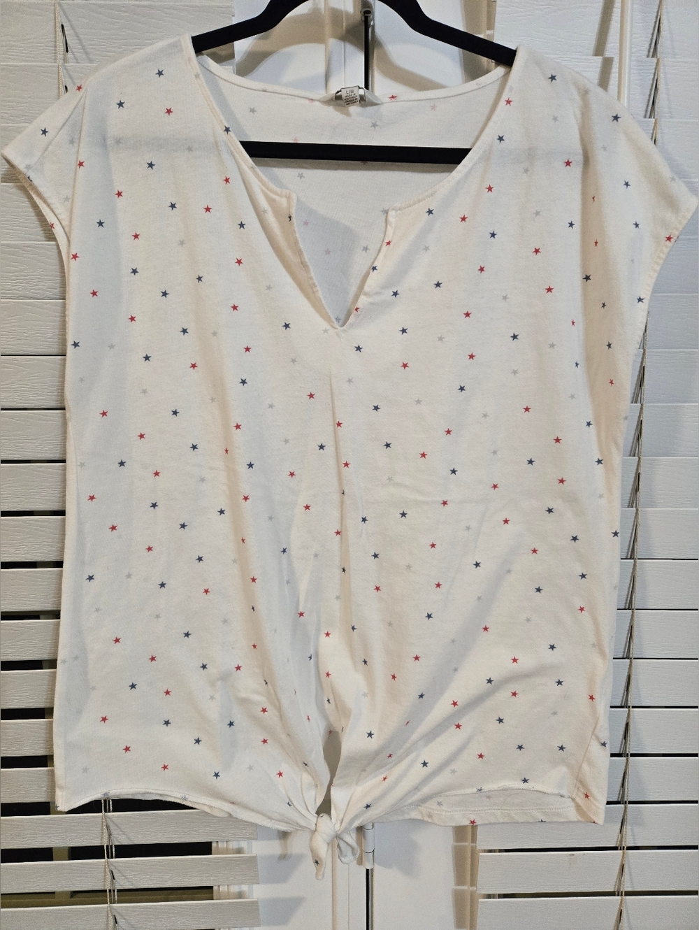 Lucky Brand Stars Tie Front Top Sz Large Memorial Day 4th Of July